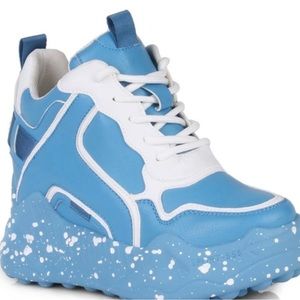 Anthony Wang Collection Blue & White Durian Lace Up Hidden Wedge New